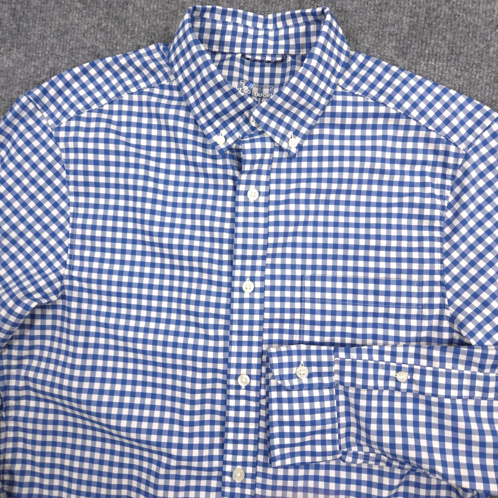 Vineyard Vines On The Go Performance Shirt Mens S Blue Gingham OTG Long Sleeve